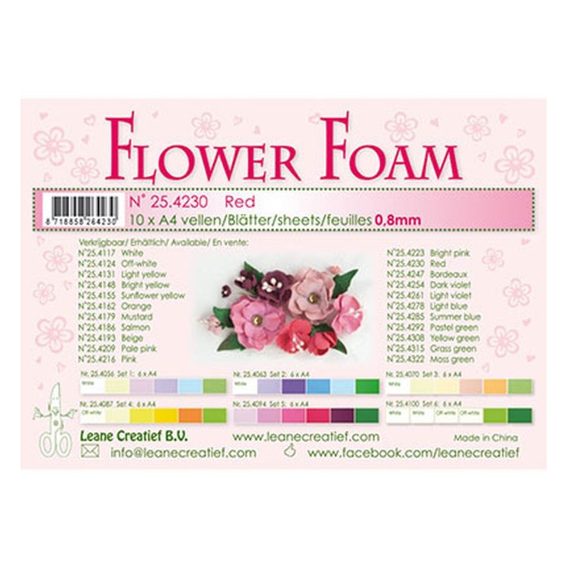 Fommy Leane Creatief per fiori 0,8 mm in fogli A4 10 pezzi colore Rosso