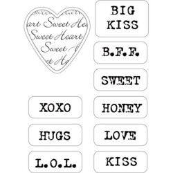 Fustella metallica Marianne Design Collectables Candy hearts GB text + Stamp