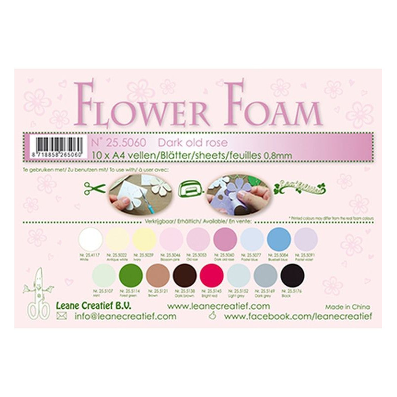 Fommy Leane Creatief per fiori 0,8 mm in fogli A4 10 pezzi colore Dark Old Rose
