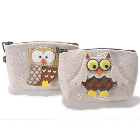 Astuccio in panno stampato con decorazione gufo applicata