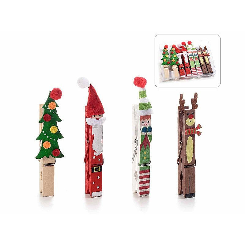 Set 8 mollette natalizie in legno colorato