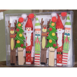 Set 8 mollette natalizie in legno colorato