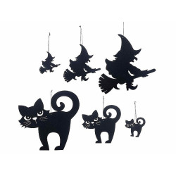 Set 6 pezzi decorazioni Halloween in panno nero varie misure