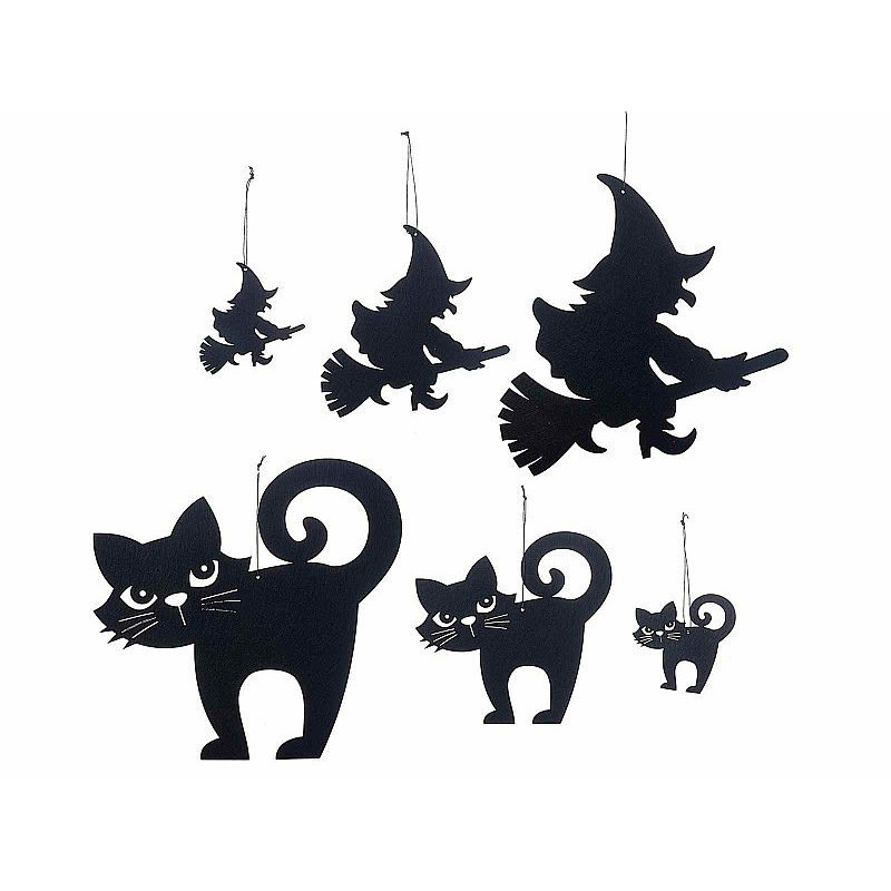Set 6 pezzi decorazioni Halloween in panno nero varie misure