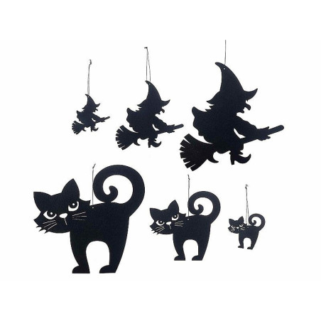 Set 6 pezzi decorazioni Halloween in panno nero varie misure