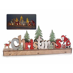 Scritta natalizia in legno con Babbo Natale e luci led