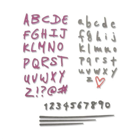 Fustella Sizzix Thinlits Alfabeto Doodle Alphabet & Numbers