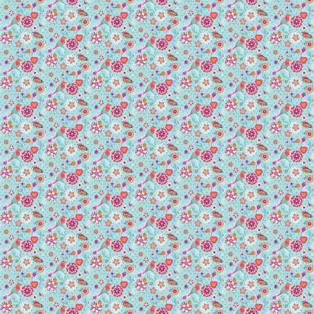 Tessuto 100% cotone 45x50 cm light blue floral