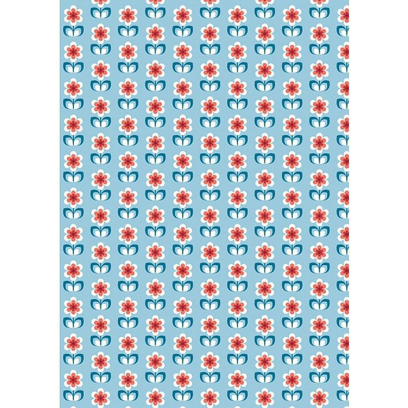 Tessuto 100% cotone 45x50 cm retro light blue floral