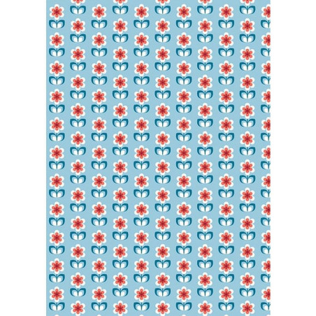 Tessuto 100% cotone 45x50 cm retro light blue floral