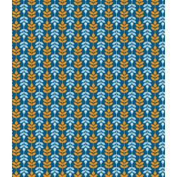Tessuto 100% cotone 45x50 cm retro blue orange leaf motif
