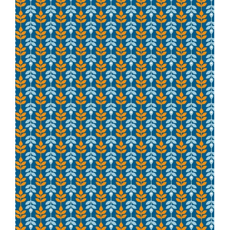 Tessuto 100% cotone 45x50 cm retro blue orange leaf motif