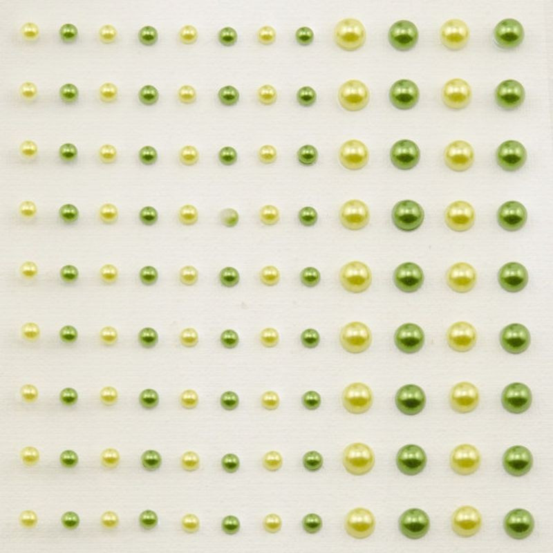 Mezze perline adesive 3-5 mm 108 pezzi verde e giallo