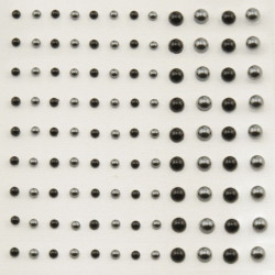 Mezze perline adesive 3-5 mm 108 pezzi nero e grigio