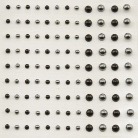 Mezze perline adesive 3-5 mm 108 pezzi nero e grigio