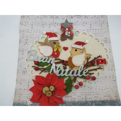 Fustella M Pettirosso con cappello di Babbo Natale e vischio
