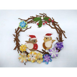 Fustella M Pettirosso con cappello di Babbo Natale e vischio
