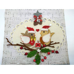 Fustella M Pettirosso con cappello di Babbo Natale e vischio