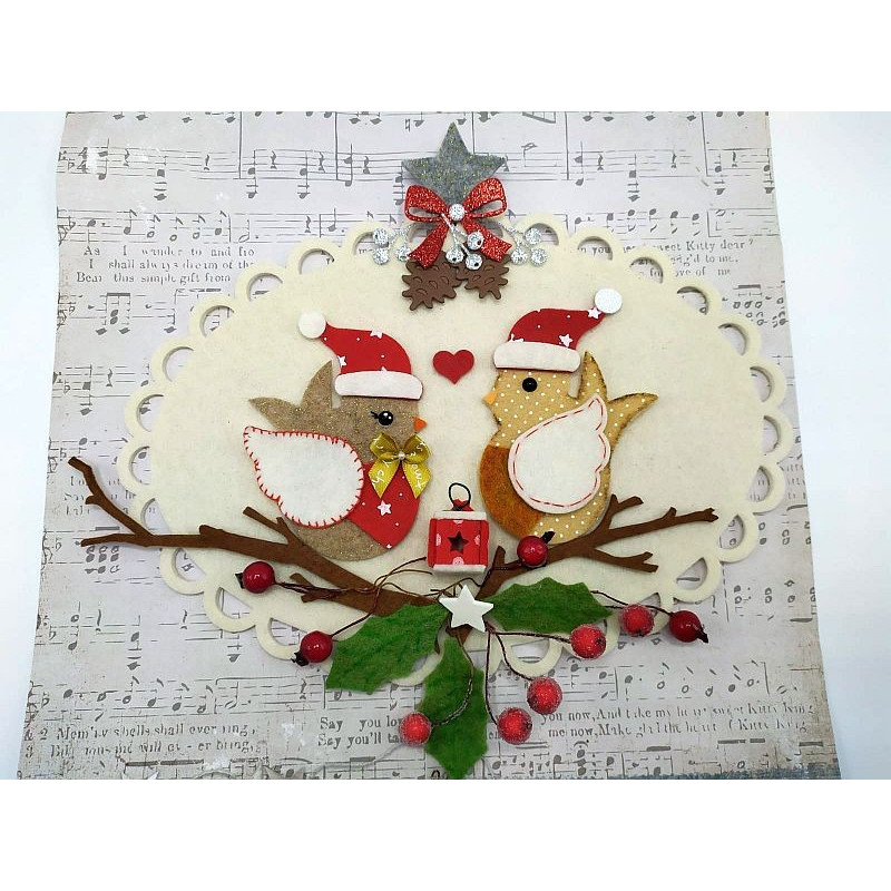 Fustella M Pettirosso con cappello di Babbo Natale e vischio