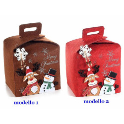 Borsa a cestino natalizio in panno con personaggi natalizi in rilievo
