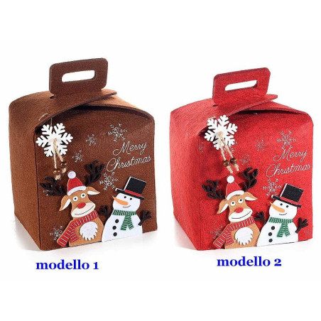 Borsa a cestino natalizio in panno con personaggi natalizi in rilievo