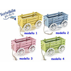Carretto decorativo in legno colorato con corda modello a scelta