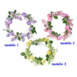 Ghirlanda con uova di Pasqua e fiori artificiali modello a scelta