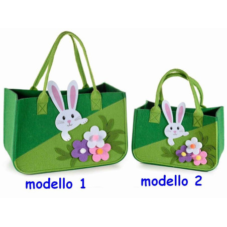 Borsa in panno verde con coniglio e fiori modello a scelta