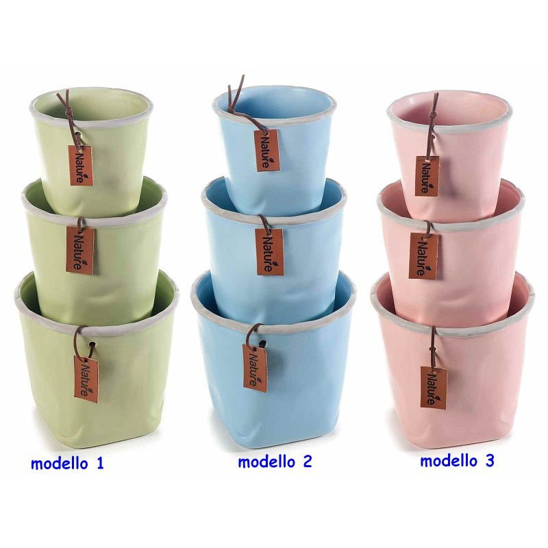 Set 3 vasi in ceramica opaca con bordo grigio chiaro modello a scelta