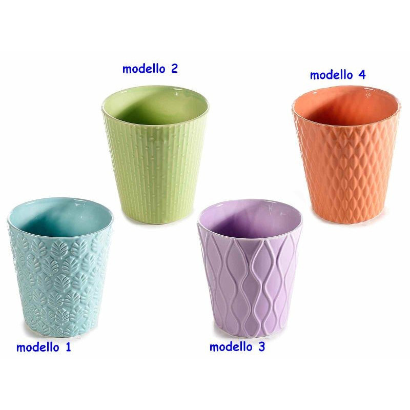 Vaso in ceramica colorata con decori in rilievo tono su tono modello a scelta