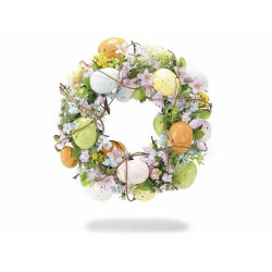 Ghirlanda con uova colorate e fiori di pesco