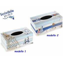Portafazzoletti in legno colorato con decorazioni marine modello a scelta