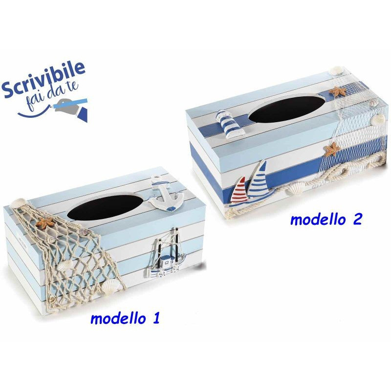 Portafazzoletti in legno colorato con decorazioni marine modello a scelta