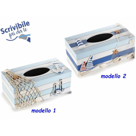Portafazzoletti in legno colorato con decorazioni marine modello a scelta
