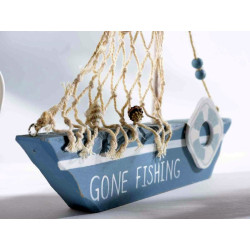 Barca in legno con rete da pesca e decori salvagente modello a scelta