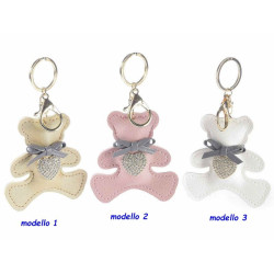 Portachiavi con pendente orsetto in similpelle e deco strass modello a scelta