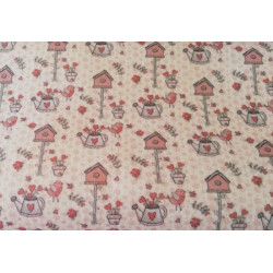 Pannolenci stampato 1mm Casetta uccellini corallo misura a scelta