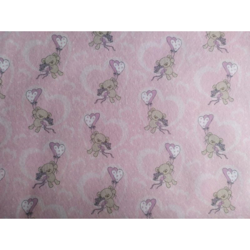 Pannolenci stampato 1mm Orsetto con palloncini rosa misura a scelta