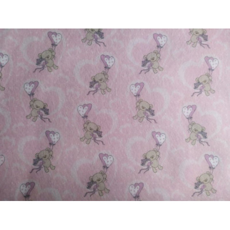 Pannolenci stampato 1mm Orsetto con palloncini rosa misura a scelta