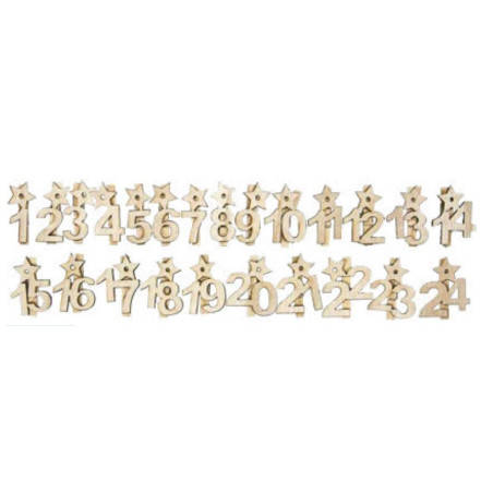 Numeri in legno con clip da 1 a 24 alt 5 cm