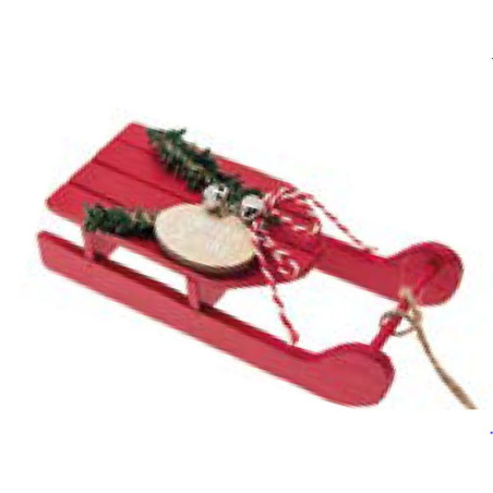 Slitta in legno Merry Christmas 15x4 cm colore rosso
