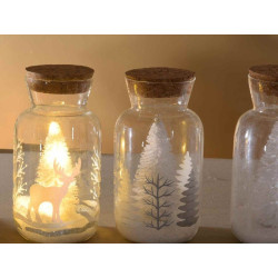 Barattolo vetro decorato con glitter, albero luce led e neve modello a scelta