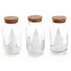 Barattolo vetro decorato con glitter, albero luce led e neve modello a scelta