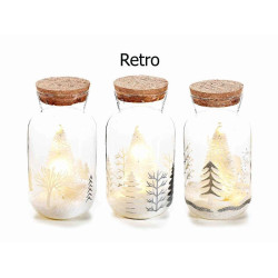 Barattolo vetro decorato con glitter, albero luce led e neve modello a scelta