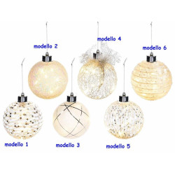 Pallina in vetro con decori glitter e luce led in espositore modello a scelta