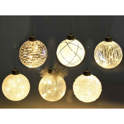Pallina in vetro con decori glitter e luce led in espositore modello a scelta