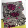 Lana cotta ricamata 50x50 cm color grigio melange con fiori fucsia