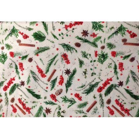 Pannolenci stampato 1mm fantasia vischio pigne e rametti 40x40 cm