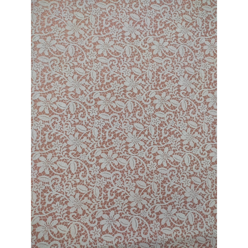 Pannolenci 1 mm effetto pizzo con fiori base corallo fiori bianchi 25x45 cm