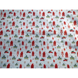Pannolenci stampato 1mm base bianca casetta e Babbo Natale 45x50 cm
